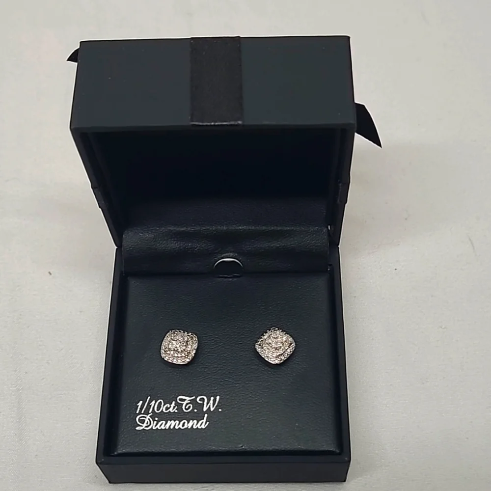 Women's 1/10 CT. T.W. Genuine White Diamond Sterling Silver Earrings - Picture 1 of 6